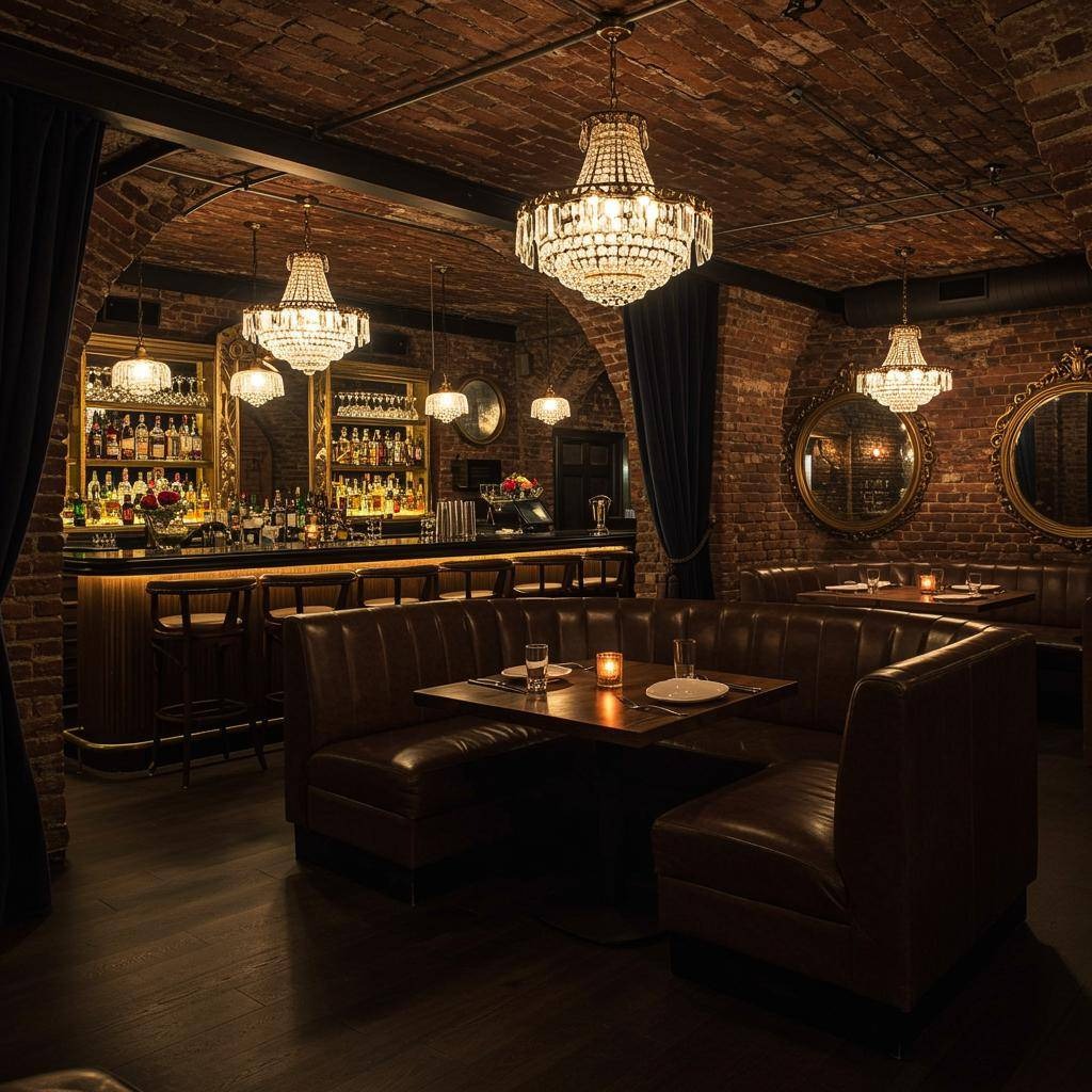 Elegant restaurant interior with ambient lighting