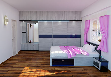 Modern Master Bedroom Interior Work With Sliding Door